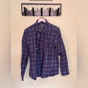 Charles Tyrwhitt Twill Casual Blue and Green Plaid Button-Up Shirt
